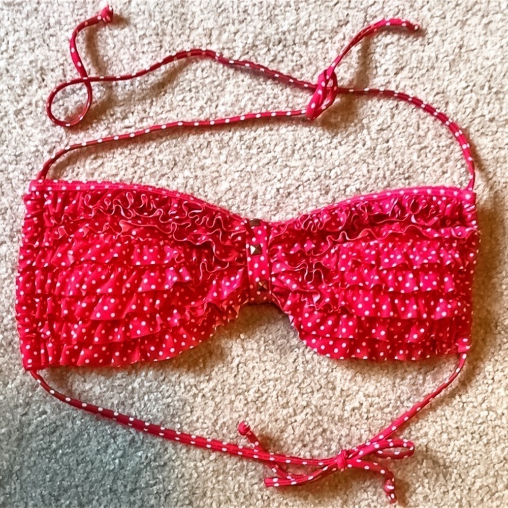 NWT Ingear coral bikini top sz S polka dot ruffles